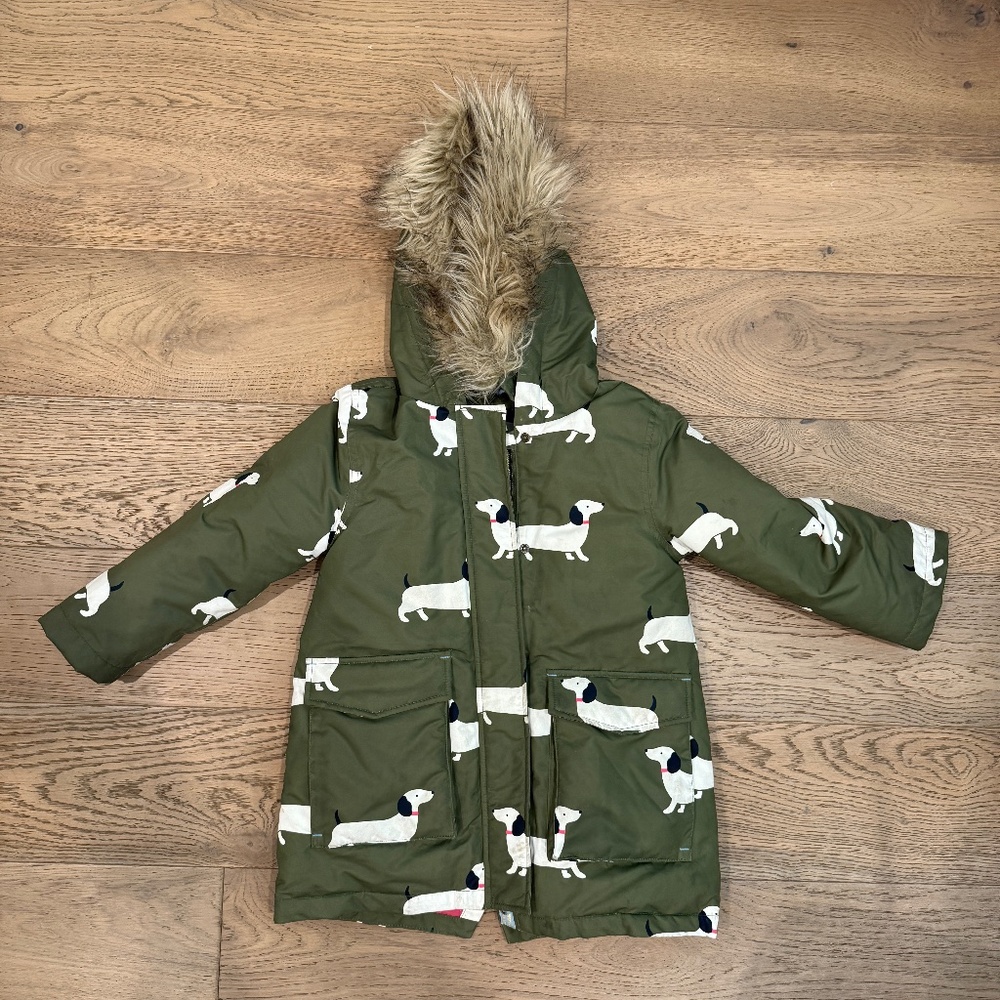 Mini Boden Puppies Ski Jacket with Faux Fur Hood 5-6